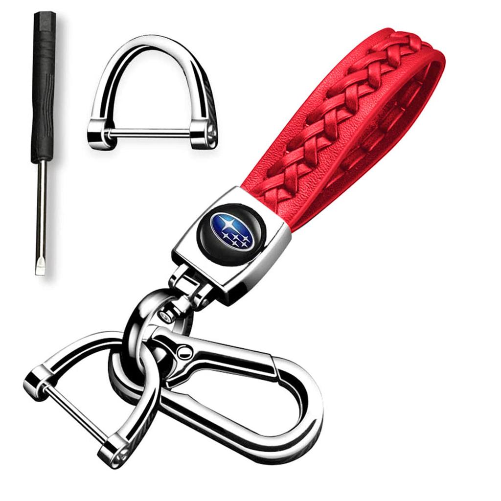 [Hunesuru] Compatible Keychain, Suitable for Subaru, Genuine Leather Car Key Chain, Subaru Red