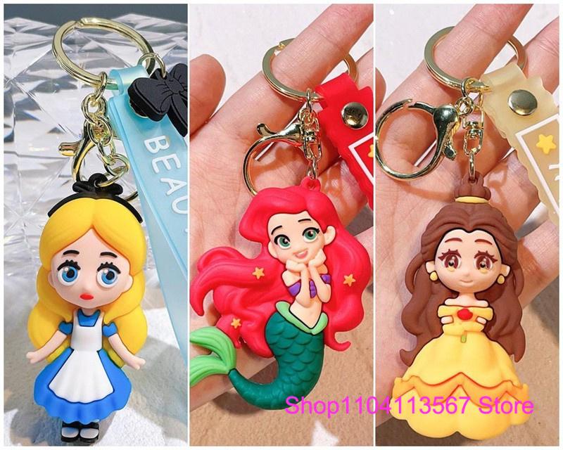 Anime Cartoon Silicone Girl Mermaid Princess Keychain Cute Snow White Anna Alice Keyring Bag Key Chain Pendant Kids Toys Gifts