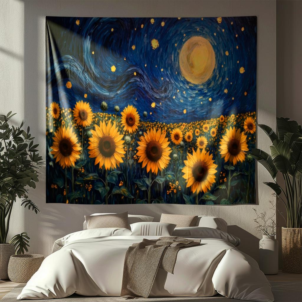 1pc Sunflower Print Tapestry Multi Size Living Room Bedroom Wall Art Decoration Machine Washable Background Cloth Space Pendant