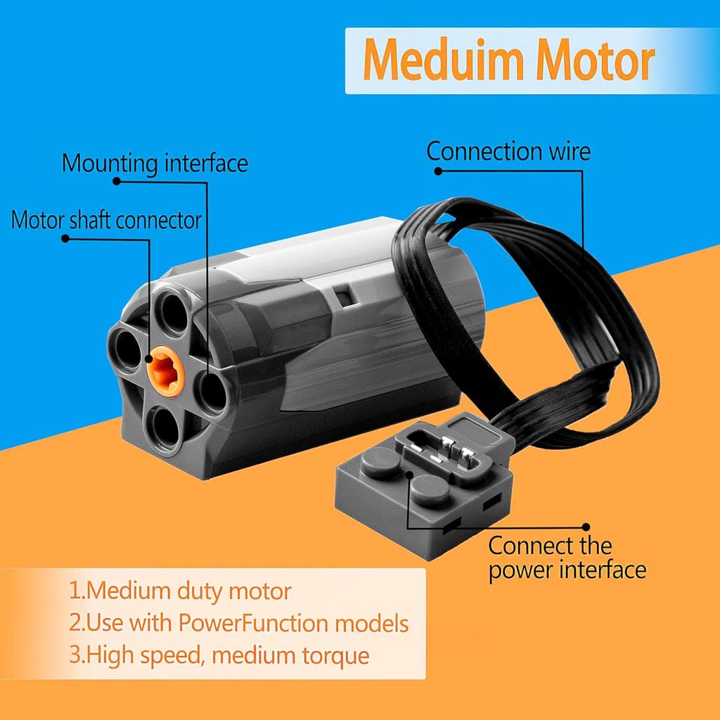 4-in-1 Motor Kits Engine Kit Power Function Set Compatible with Lego Technic-Parts with 2 M Motor,1 Battery Box,1 Infrared Remote Control for