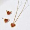 Red Agate Heart Necklace & Stainless Steel Clavicle Chain Earrings - High-End Light Luxury Style, Non-Fading, Simple Design