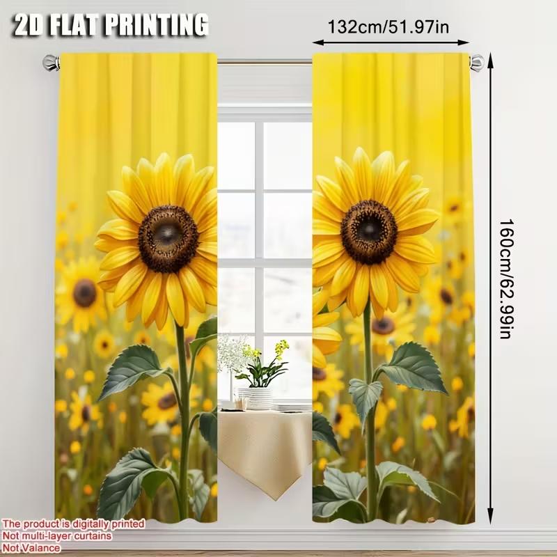 

2 шт. штор с принтом подсолнуха, подходят для украшения спальни, гостиной, кухни, домашнего декора, украшения окна 14Wx59L(35x150CM)x2&Rod Pocket