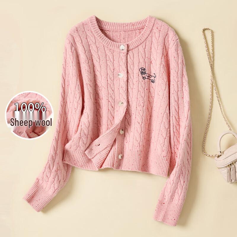 

Jinjuan Women s 100% Wool Embroidered Cable Knit Cardigan Sweater M