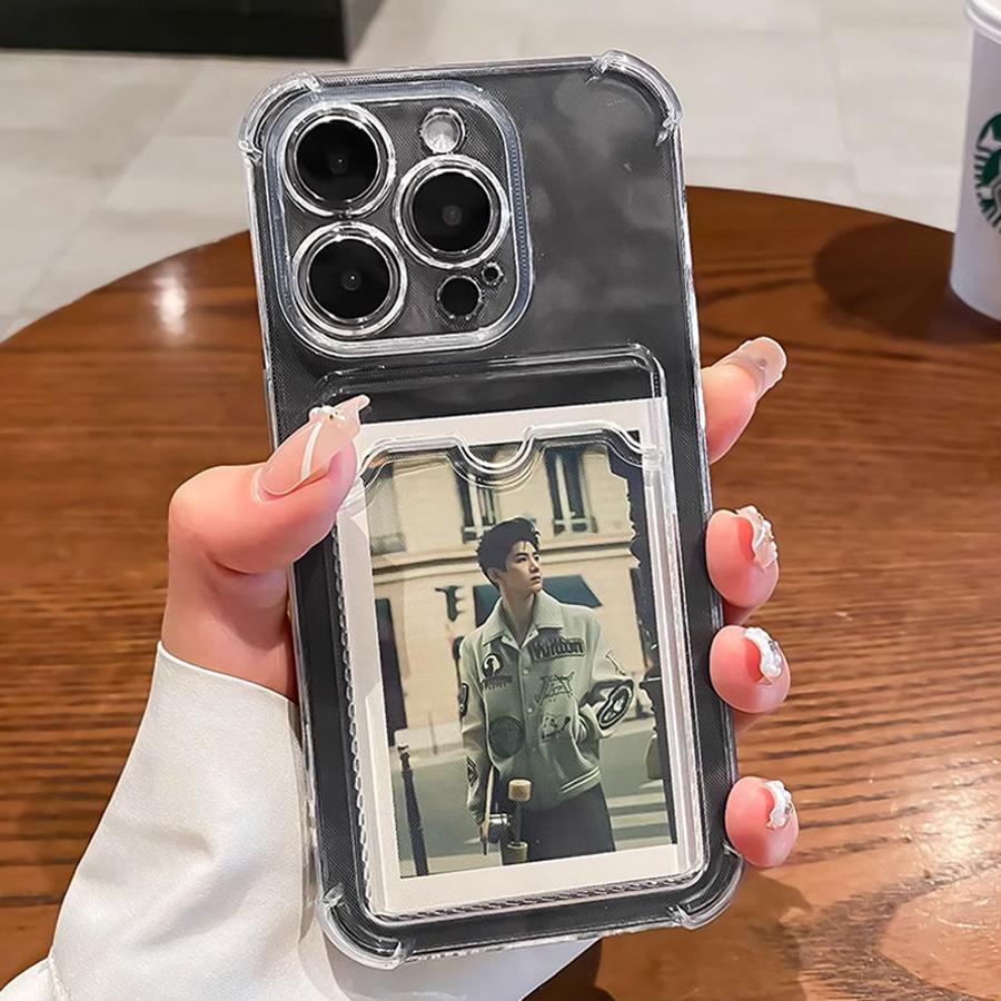 Transparent Card Wallet Slot Bag Holder Case For iPhone 16 15 14 13 12 11 Pro Max Mini X XR 7 8 Plus Clear Shockproof Soft Cover