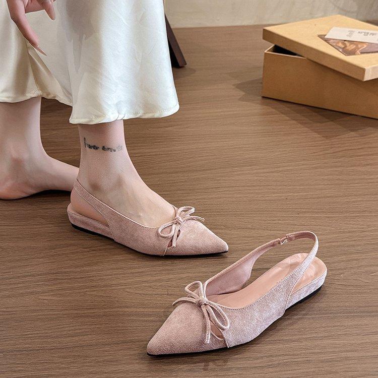 Soft leather version~ French bow fairy style with skirt sandals women's pointed toe wedge back strap gentle toe shoes