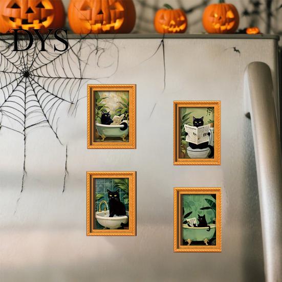 Halloween Refrigerator Magnets Black Cat Wooden Magnet, Theme Decorative Miniature Art Wall Magnetic Decal, for Kitchen Cabinets And Whiteboards Decor