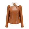 Womens Faux Leather Jacket With Fleece Lining Long Sleeve Warm Outerwear Casual Urban Style