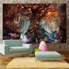 Psychedelic Tapestry Forest Trees and Stars Bedspread Wall Hanging Home Decor