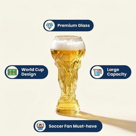Soccer Beer Glass, Large Capacity Football Mug, Heavy Duty Clear Pint Cup for Craft Beer, Home Bar Party Gift for Fans