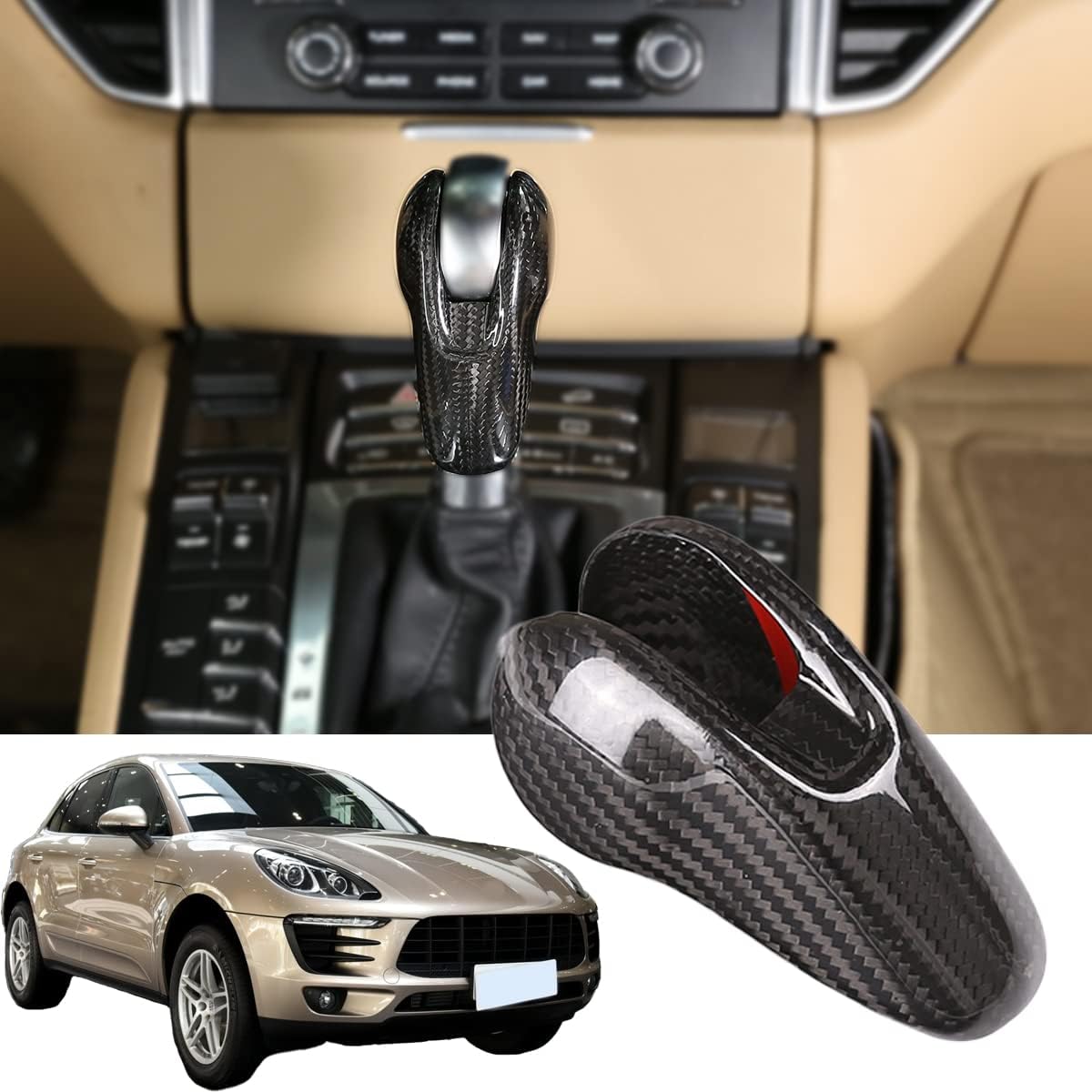 

100% Real Carbon Fiber Interior Gear Shift Head Cover Knob Trim Car Accessories for Porsche Macan Panamera Cayman Boxster 911 718 2008-2020
