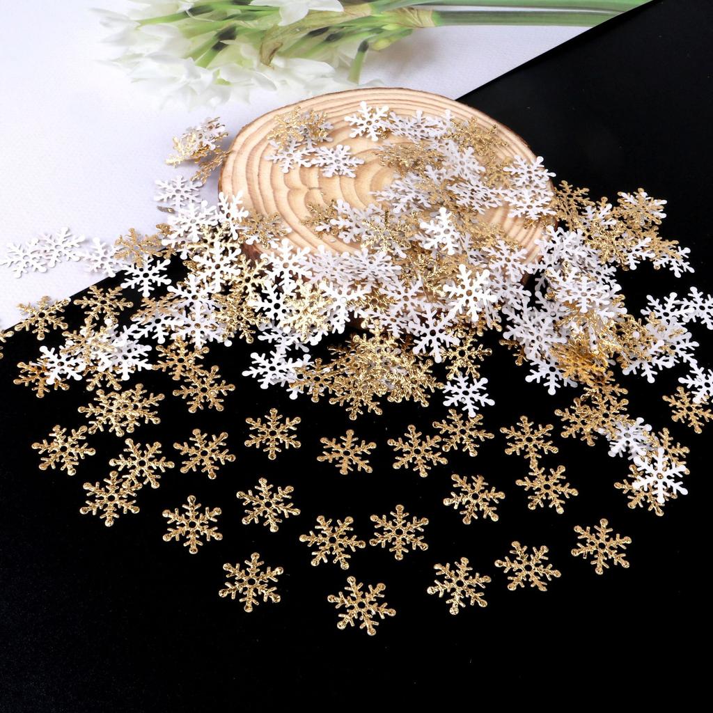 300Pcs 2Cm Christmas Snowflakes Confetti Xmas Tree Ornaments Christmas Decorations For Home Winter Party Cake Decor Supplies
