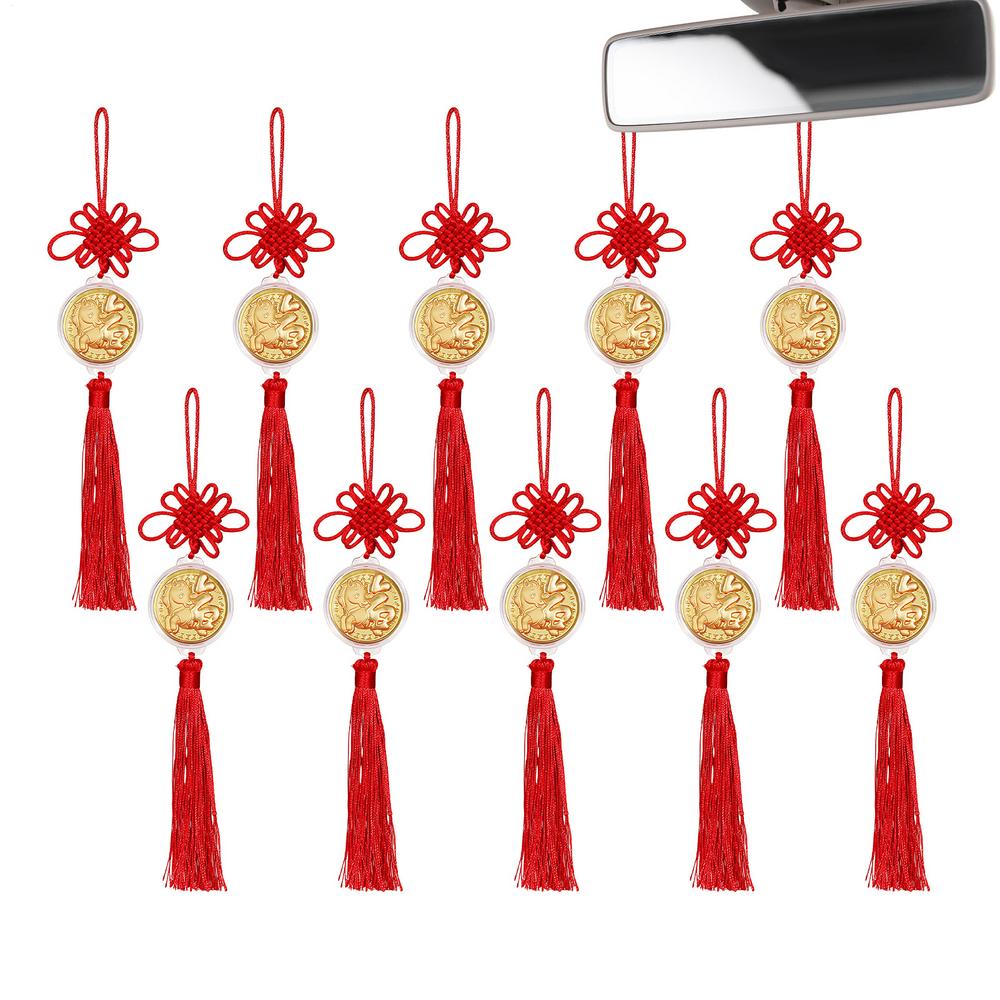 Chinese New Year Horse Charm 10 Pieces Gold Home Decors With Tassel And Knot Chinese New Year Horse Ornament For Cars Bags Shop