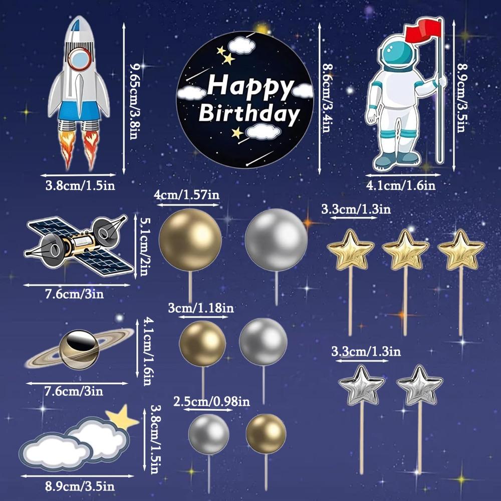 22pcs Space Cake Topper Space Cupcake Toppers Astronaut Figurine Birthday Outer Space Themed Party Decorations Planet Rocket Pearl Balls Star DIY
