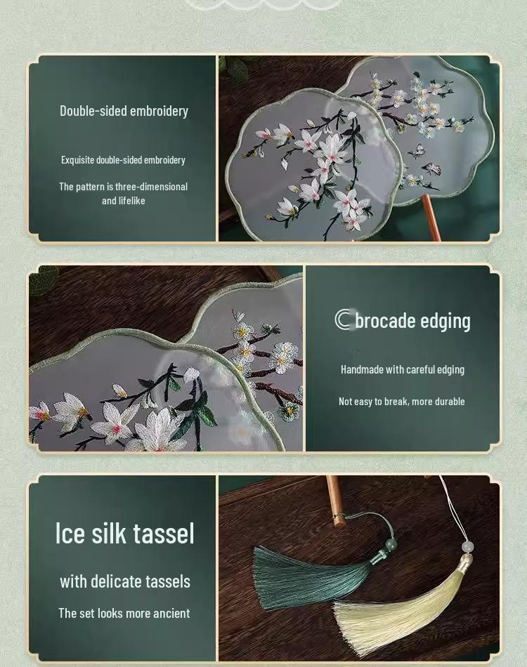 Kinder Hanfu Rundfächer im antiken Stil - Suzhou-Stickerei für Sommertanz und Cheongsam