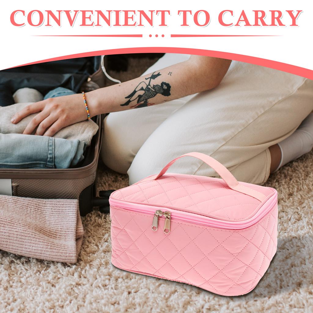 Travel Makeup Bag Large Capacity Portable Cosmetic Organizer Bag Polyester Women Toiletry Case with Divider and Handle for Home