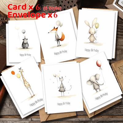 12pcs Set of Birthday Cards with Envelopes, Unique Animal Designs, Office Supplies, Perfect for Greetings, Thanks and Holiday Gifts