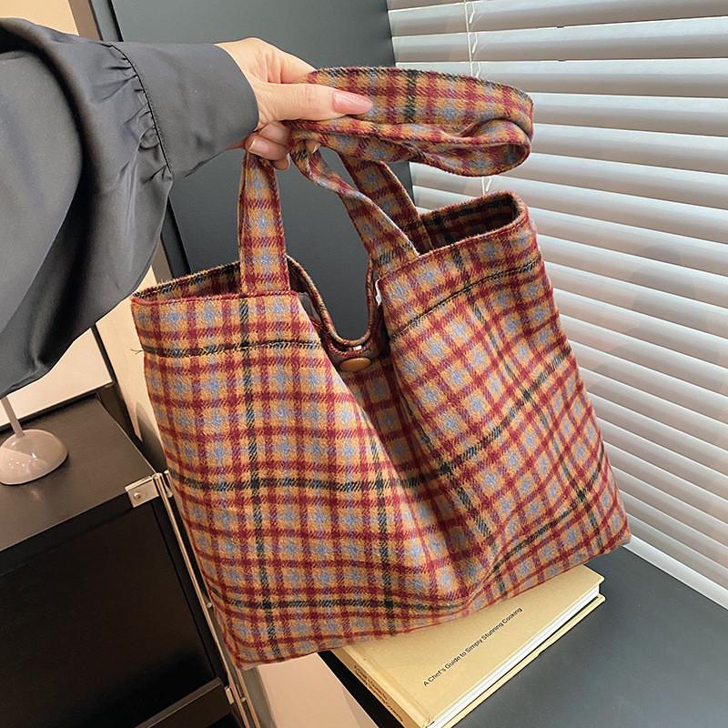 Trendy Korean Style Blue Brown Red Shoulder Tote Bag For Women With Unique Design