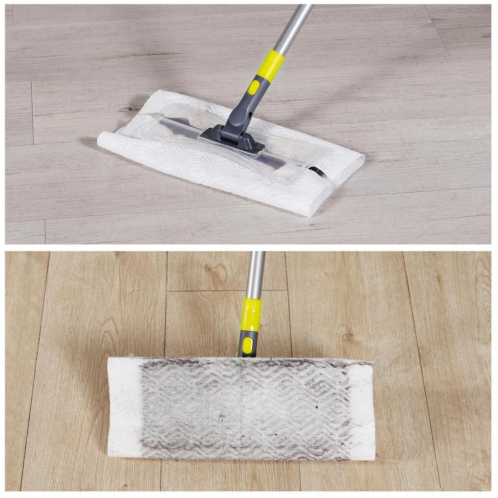 CLEANHOME Floor Floor Adjustable Length for and Includes 10 Dry Sheets Wiper, Mop, 4-Section Pole, (40cm-120cm), Wet/Dry Mop, Balconies, Entryways,
