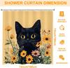Black Cat with Flowers Shower Curtain,Bathroom Shower Curtains Bathtub Home Decor Waterproof Fabric Machine Washable with 12 Hoo