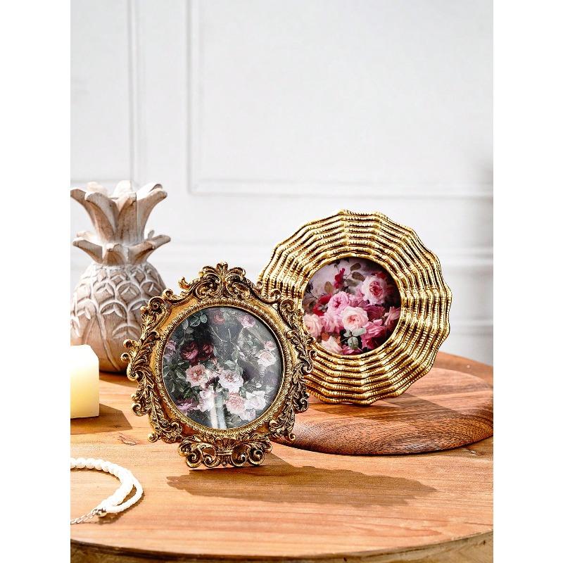Resin Frame With Gold Trim, Square Shape For Home Desktop Display, Horizontal & Vertical Use, Suitable For Home Decor And Photography Props