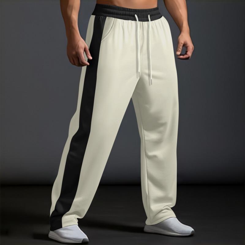 Fashion trousers men's trousers autumn and winter splicing colour collision loose straight drawstring casual trousers men
