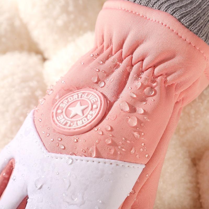 ColdSeason Warm Gloves for Boys and Girls Thickened with Round Logo Pattern  Waterproof Outside Anti Slip and Fleece Cycling Gloves