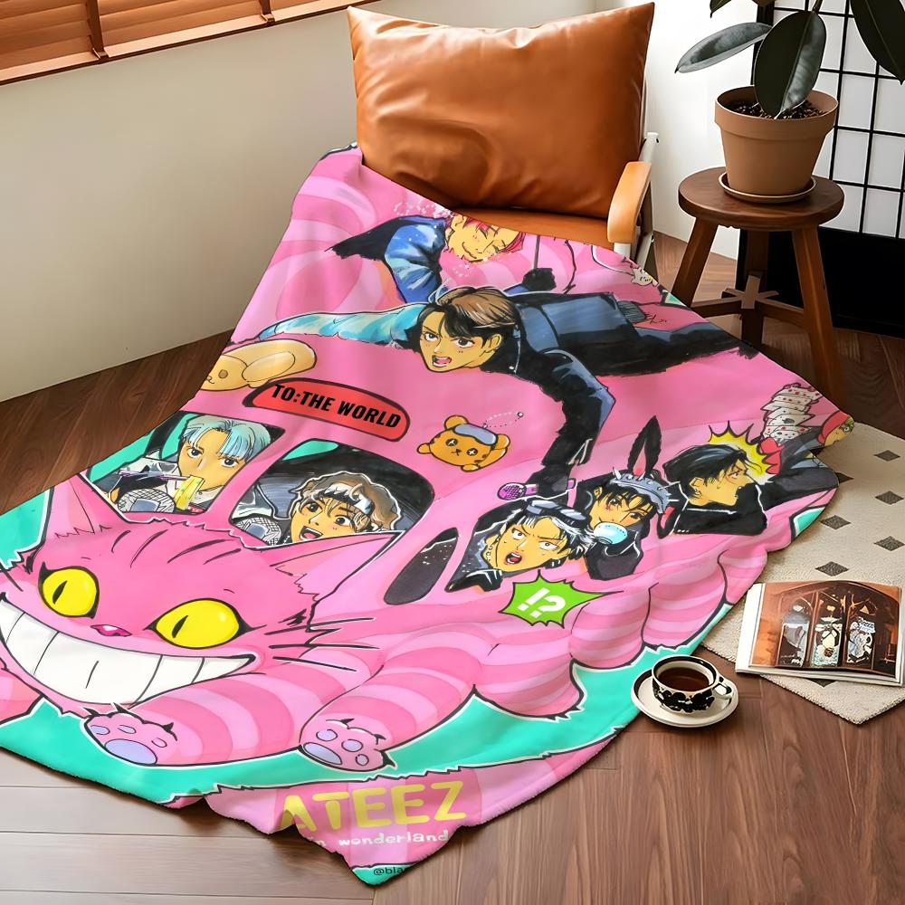 Music A-ATEEZ Throw Flannel Blanket Suitable for Sofas Beds Offices Travel, Camping Chairs