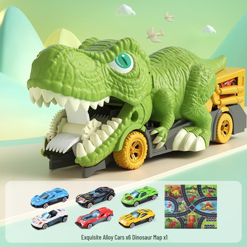 Cross-Border Dinosaur Pull-Back Car: Alloy Toy with Storage Map for Boys