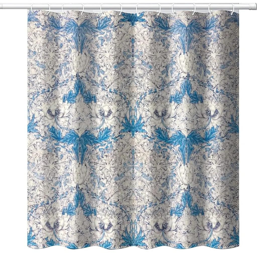 Vintage Garden Art Floral Shower Curtain, Heavy Weight Fabric, Washable Bath Curtains For Bathroom