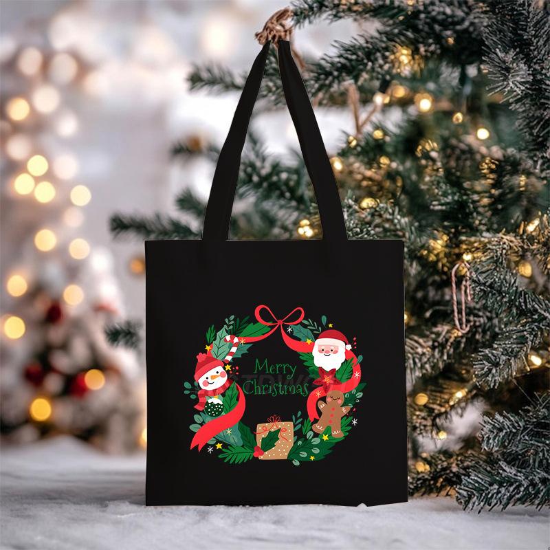 Christmas Christmas Printed Canvas Bag Large Capacity Casual Trend Student Shoulder Bag Tote Bag