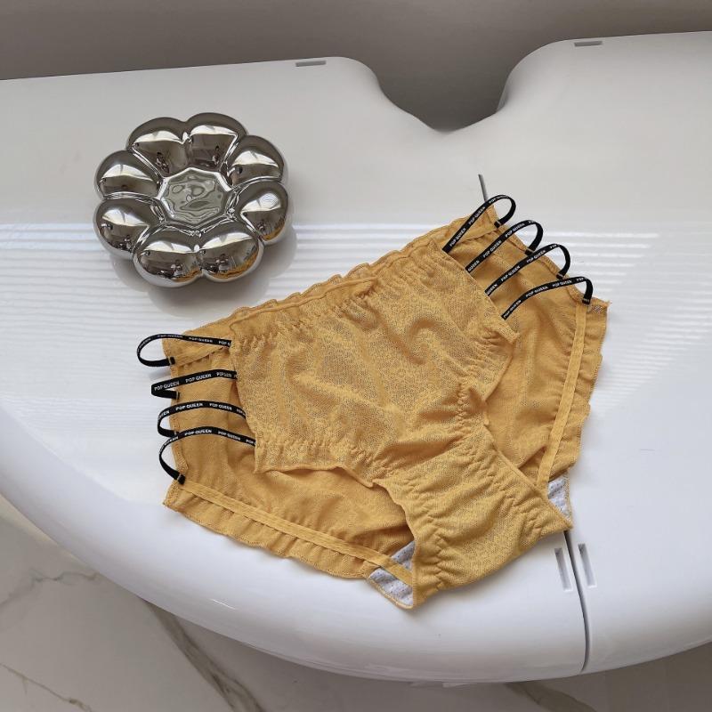 Culotte sexy en dentelle avec fente latérale et lettres pour femme, taille moyenne, sans lingerie, culotte de compression des hanches