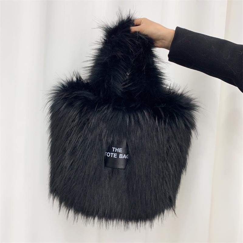 Women Luxury Faux Fur Leather Tote Bag Large Capacity Shoulder Crossbody Handbag