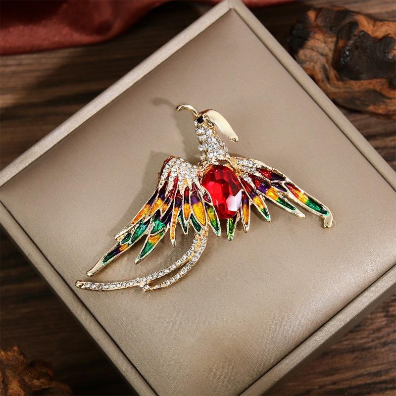 Fashionable Rhinestone Phoenix Brooch with Long Tail Exquisite Accessory for Clothing And Bags Versatile Temperament Piece
