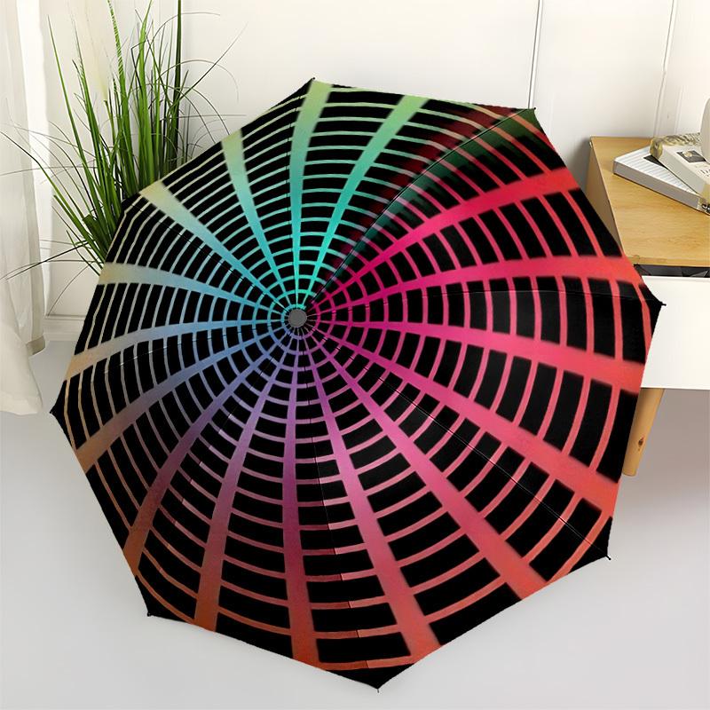 1PC Spiral Gradient Automatic Windproof Umbrella 8 Rib Portable Folding Black Iron Frame for Outdoor, Beach, Travel, Beach Umbrella,S35