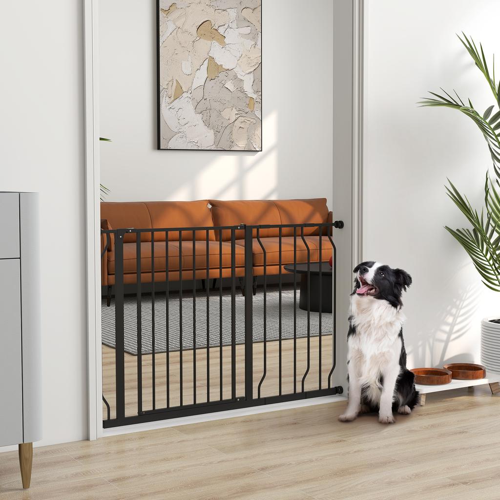 Wide Dog Safety Gate, with Door Pressure, for Doorways, Hallways, Staircases - Black