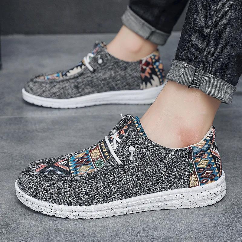Modne Nowe Etniczne Męskie Buty Lniane Płócienne Buty do Chodzenia Modne Buty Casual Oddychające Płaskie Buty
