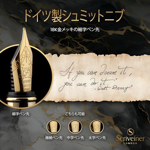 Scriveiner Premium Fountain Pen (Black). Features a Genuine Gold-plated and Schmidt-plated Nib (fine). This Sophisticated Fountain Pen Gift Set Is Per