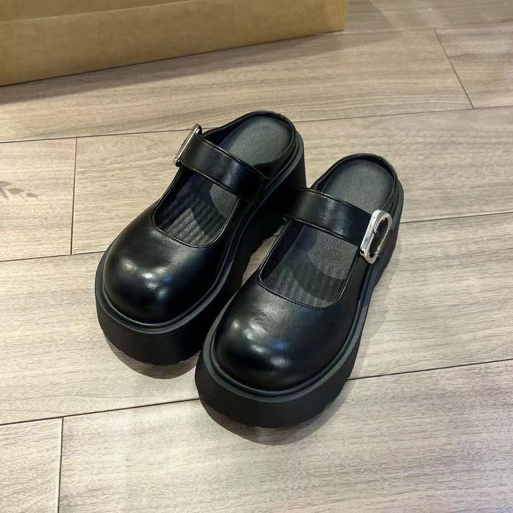 French Retro Versatile Bag Head Slippers Outer Wear 2025 Spring New Fashionable Small Height Increase Thick Bottom Half Slippers