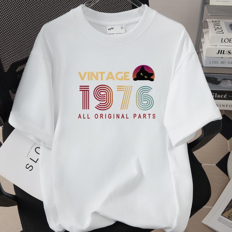 50th Birthday 1976 Theme Loose T-shirt - High Quality 260g Pure Cotton, Short Sleeve, European & American Style
