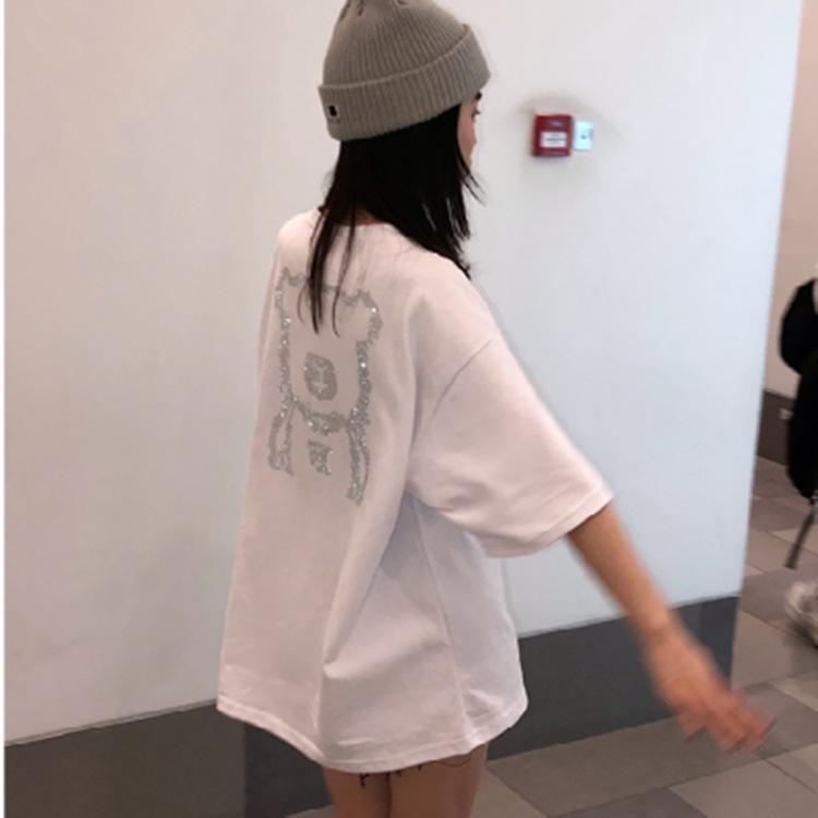 Cartoon Diamond-sleeved Short-sleeved T-shirt for Women In Summer New Korean Style Loose Fashionable Top