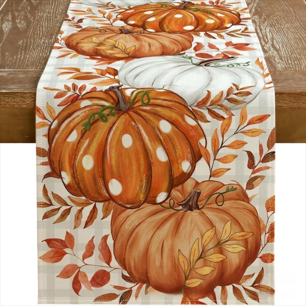 Autumn Leaf Polka Dot Pumpkin Table Runner Charming Design Harvest Festival Decor  Home Decor