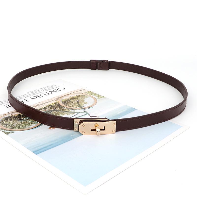 Women's Leather Decorative Buckle Pull-Through Waistband Belt for Skirts and Suits - Punch-Free Design.