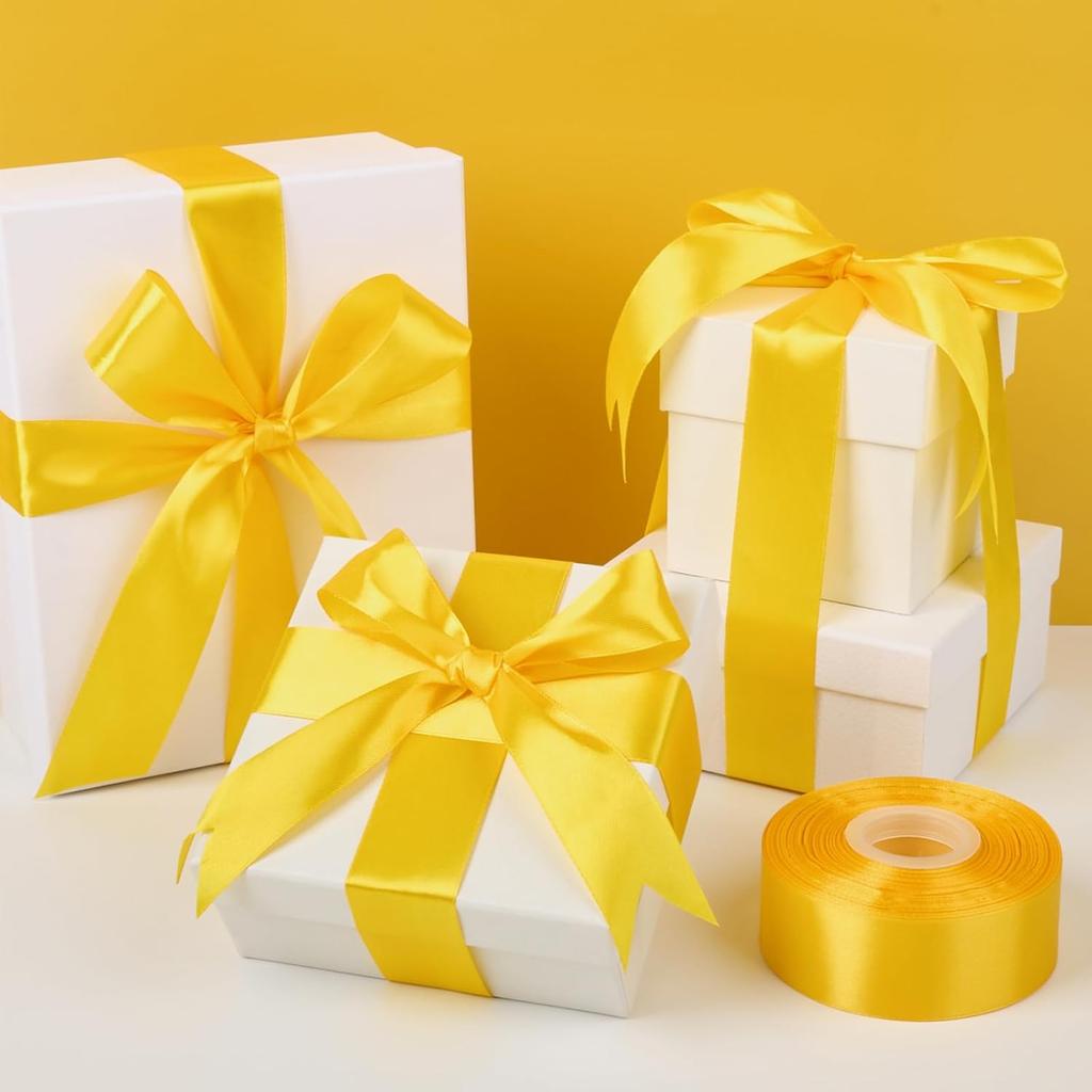 1-1/2 Inches 25 Yards golden Satin Ribbon, Solid Fabric Ribbon Roll for Flower Bouquets, Gift Wrapping, Wedding, Handmade Crafts