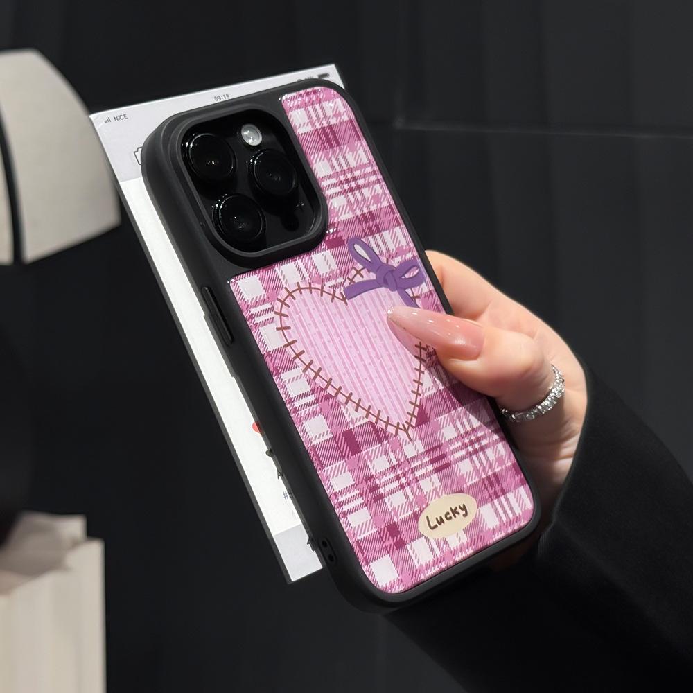 Applicable to iPhone17Promax mobile phone case plaid love Apple 16/15 water condensation case anti-drop 14 protective case