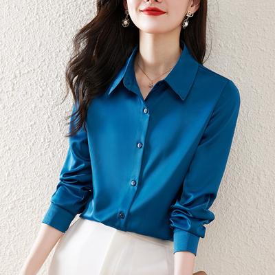 New Spring Satin Shirt for Women Long-sleeved Korean Loose Shirt