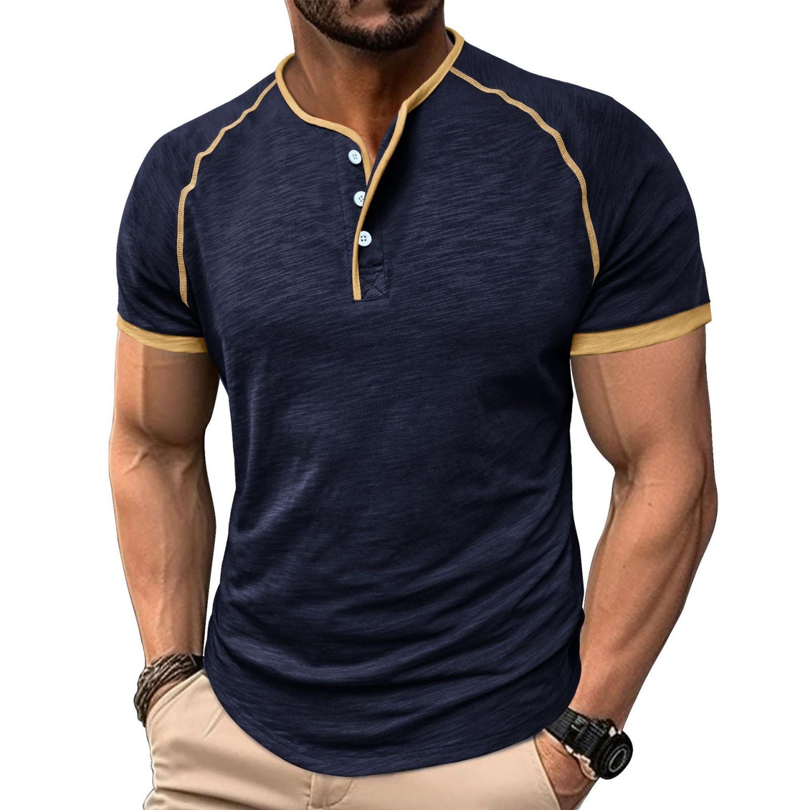 Men s Casual Color-block Sports T-shirt - Men s Round-neck Short-sleeved Top S