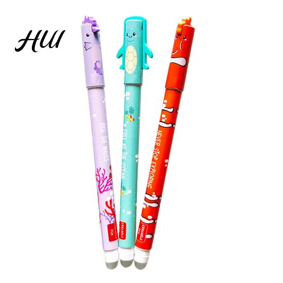 Animal Design Pens Ocean Erasable Gel Cute 3D Turtle Clownfish Seahorse Toppers 0.5mm Pen Set Smooth Writing with Eraser Fun School Supplies