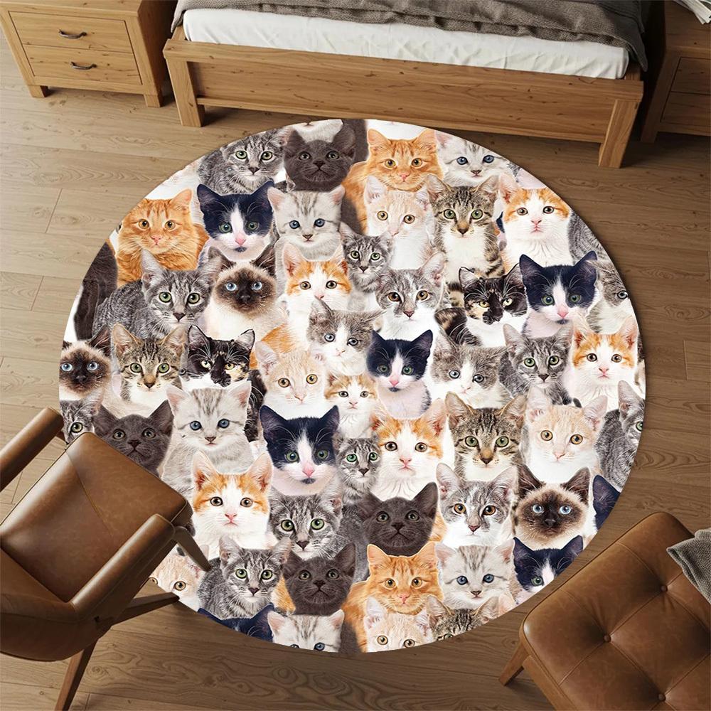 1pc Cats Face Pattern Office Round Rugs, Under Chair Round Rugs for Living Room, Bedroom, Bathroom Decoration Carpet 091809