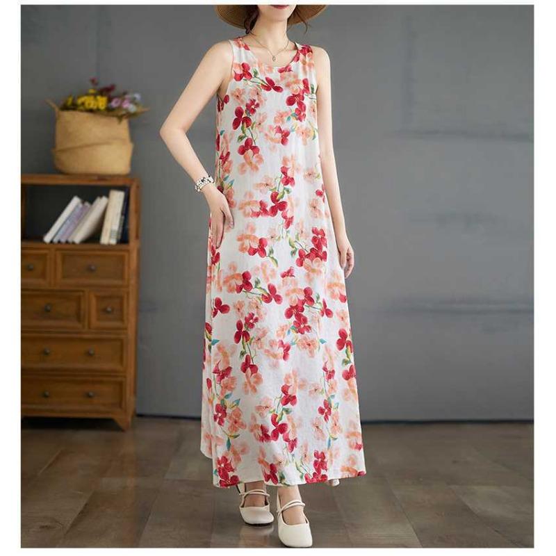 New Bohemian Long Dresses Summer New Sleeveless Round Neck Printed Dresses