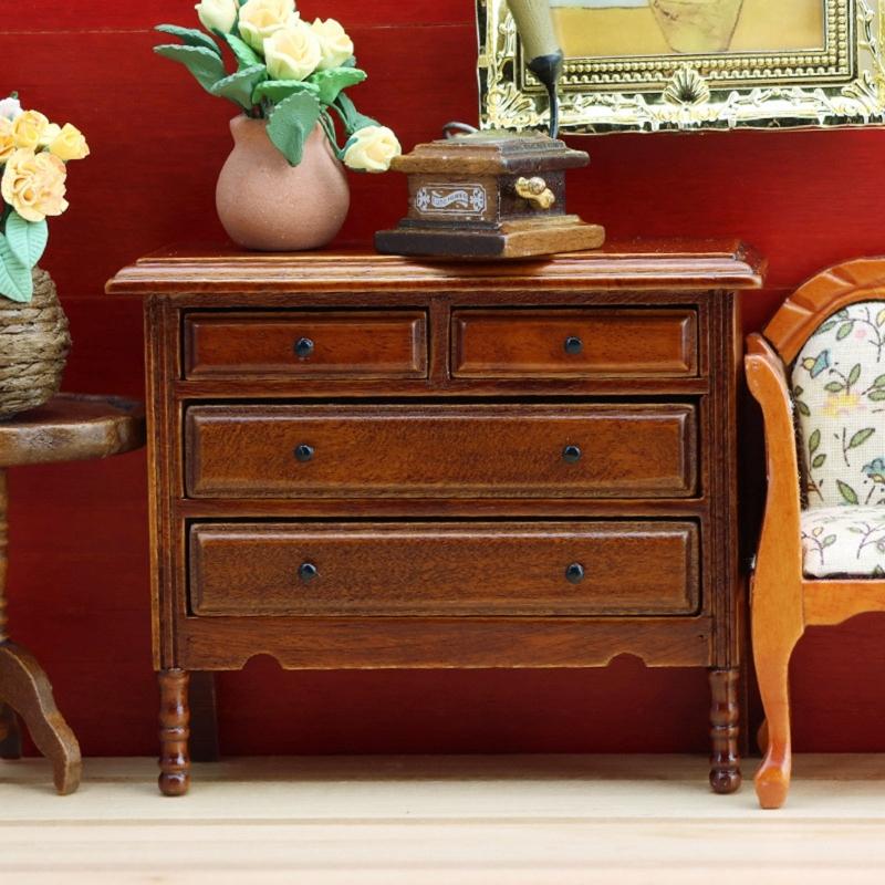 Genuine Wooden Drawer Chest Miniature Furniture For Model house Locations Highlighting Historical Handle Accents